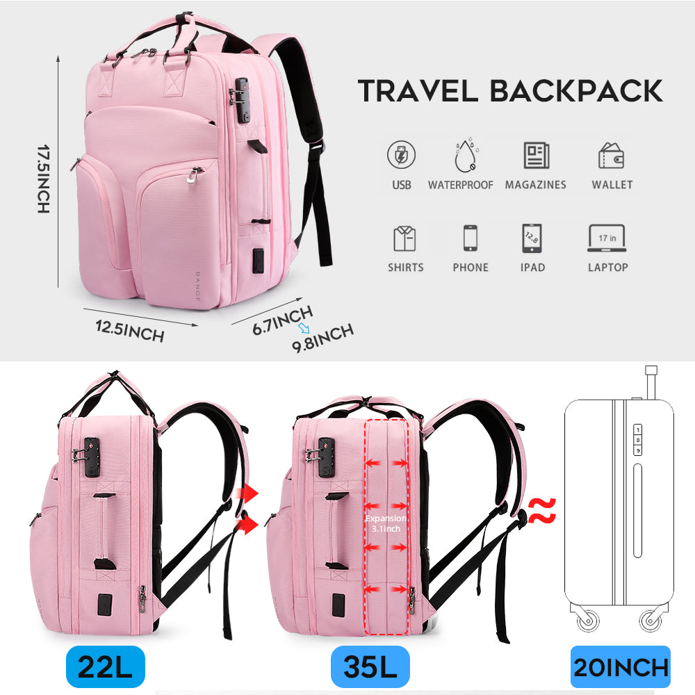 BANGE 35L Large Travel Backpack for Women,TSA Anti Theft 17.3